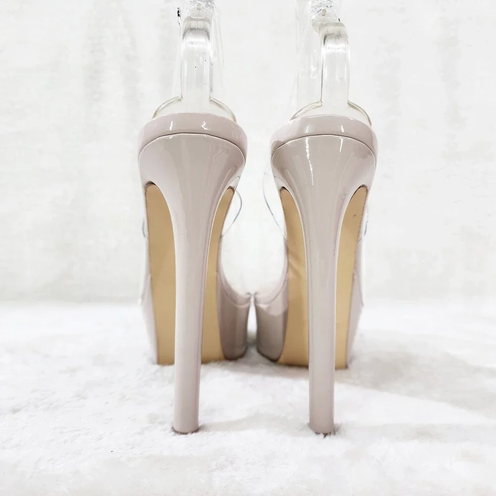 NIB Evie Ankle Strap Slingback High Heels Platform Shoes Pumps Clear Nude Patent